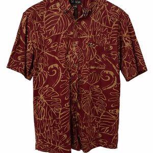 Tanoa Men's Aloha Red and Gold Leaf Print Shirt